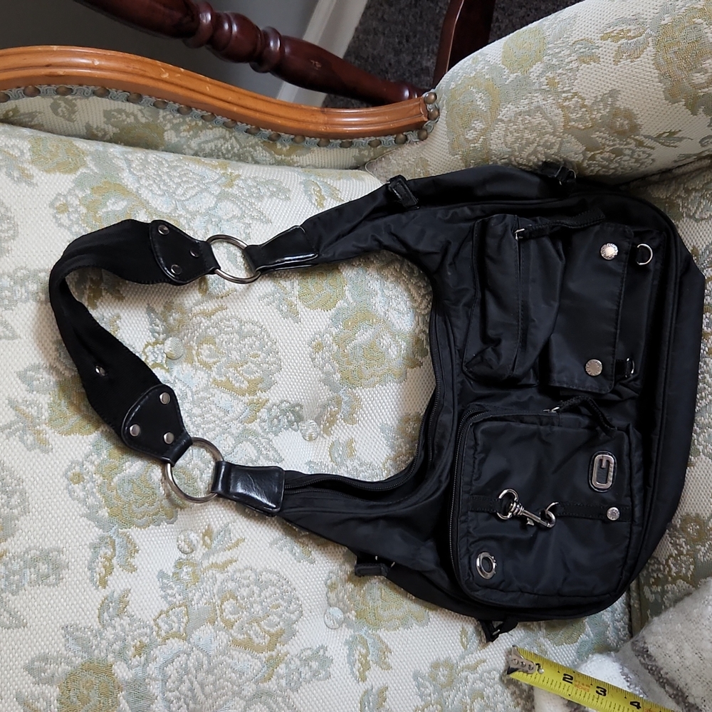 Black Canvas Shoulder Bag by Guess